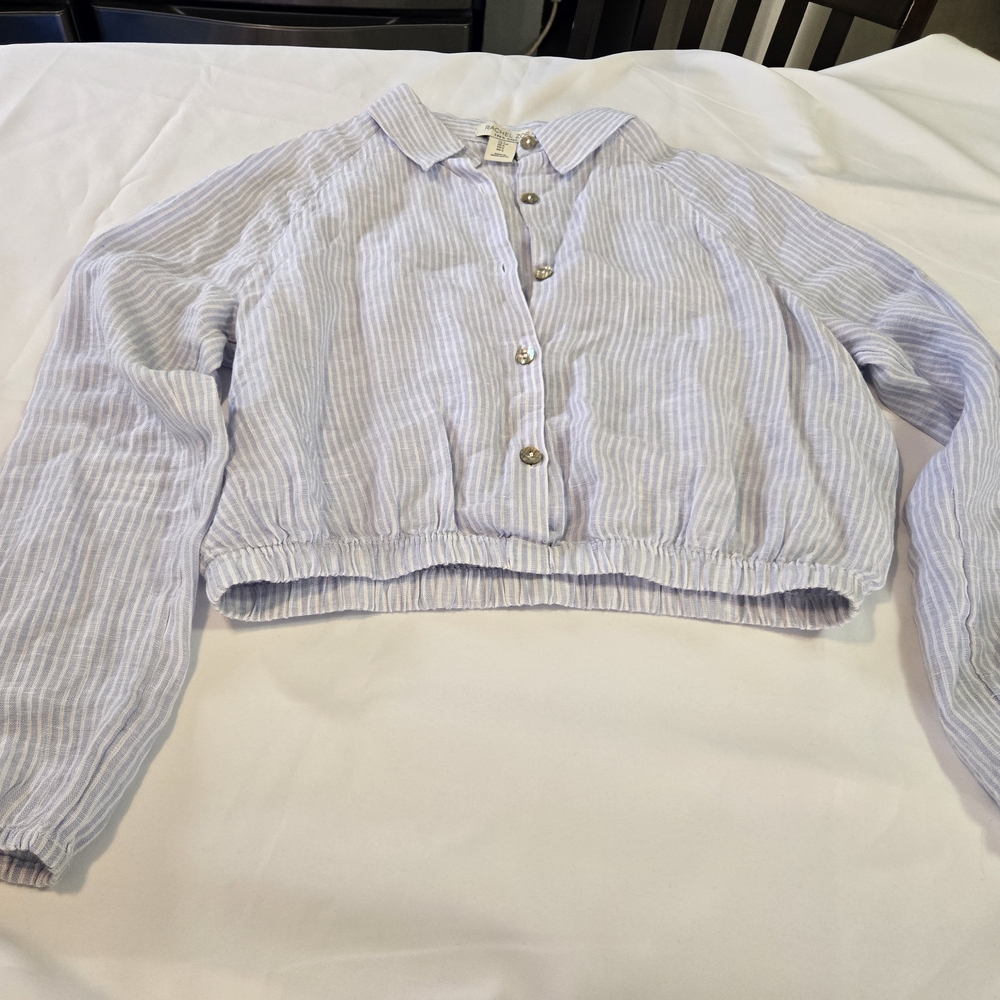 Beautiful Rachel Zoe Light Blue Striped Blouse 100% Linen